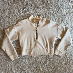 Reformation Half Zip Cropped Pullover Sweatshirt in Cream Size XS